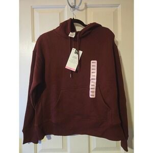 Member's Mark Fleece Hoodie Relaxed Fit Kangaroo Pocket Burgundy Size Small